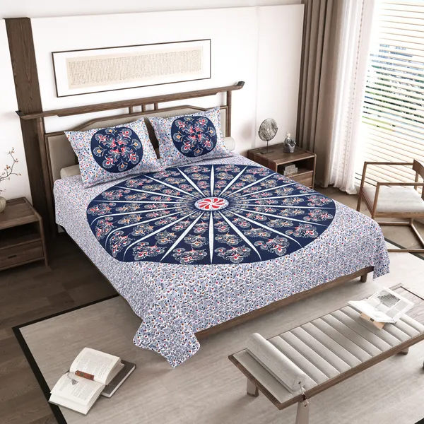 Dark_Blue__Cotton__Bedsheet_For_Home_And_Decor_100_X_108_Inch