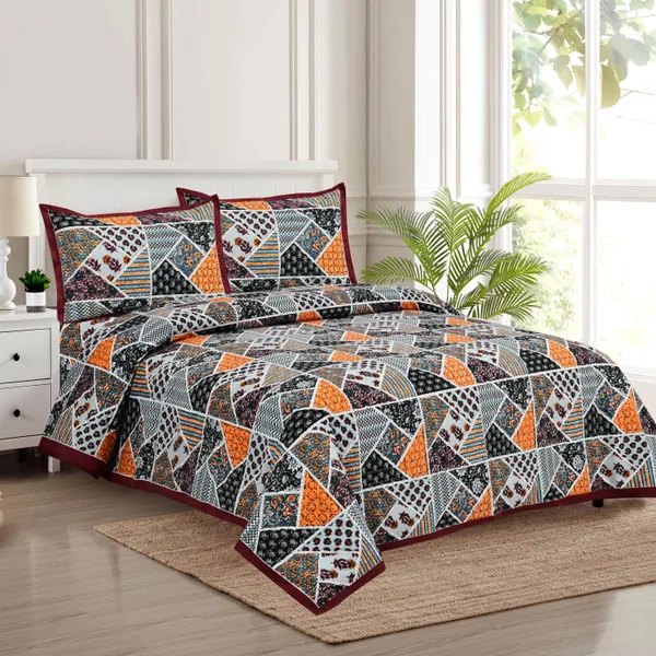 Grey_And_Red_Cotton__Bedsheet_For_Home_And_Decor_100_X_108_Inch