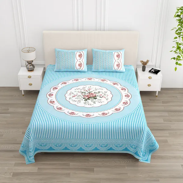 Sky_Blue_Cotton__Bedsheet_For_Home_And_Decor_100_X_108_Inch
