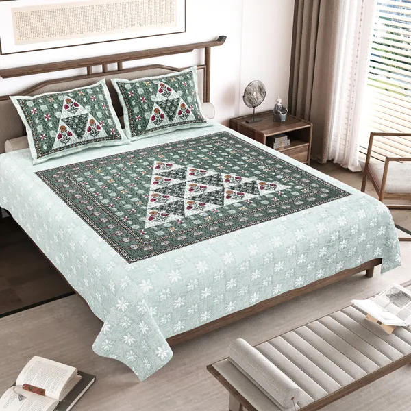 Green_Cotton__Bedsheet_For_Home_And_Decor_100_X_108_Inch