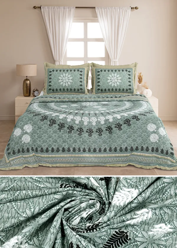 Green_Cotton__Bedsheet_For_Home_And_Decor_100_X_108_Inch