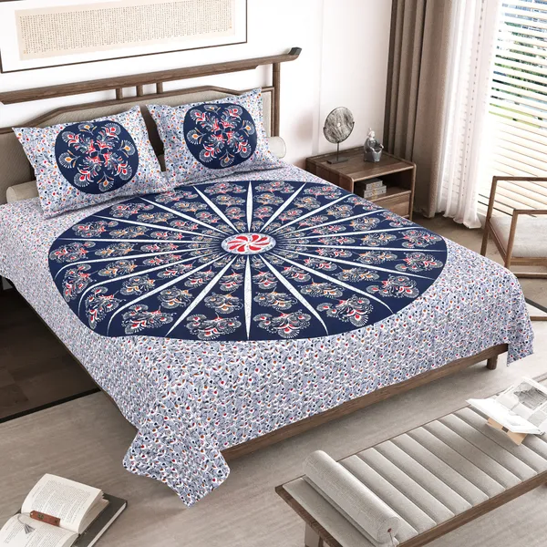 Dark_Blue__Cotton__Bedsheet_For_Home_And_Decor_100_X_108_Inch