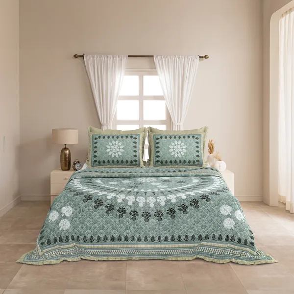 Green_Cotton__Bedsheet_For_Home_And_Decor_100_X_108_Inch