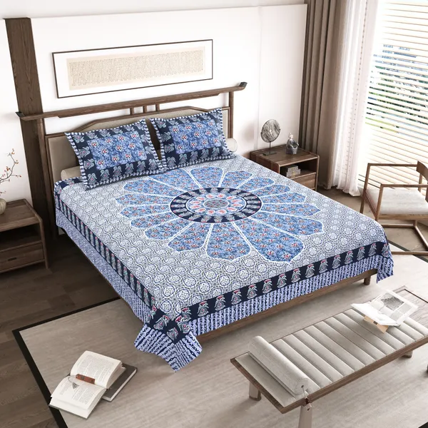Blue_Cotton__Bedsheet_For_Home_And_Decor_100_X_108_Inch