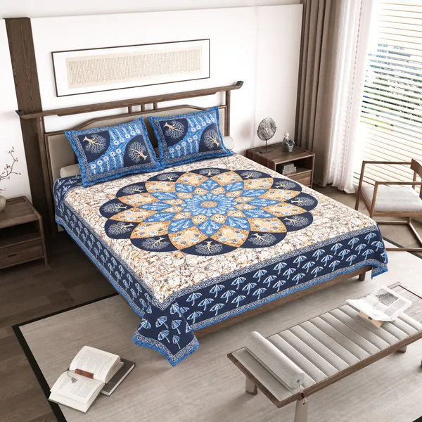 Blue_Cotton__Bedsheet_For_Home_And_Decor_100_X_108_Inch