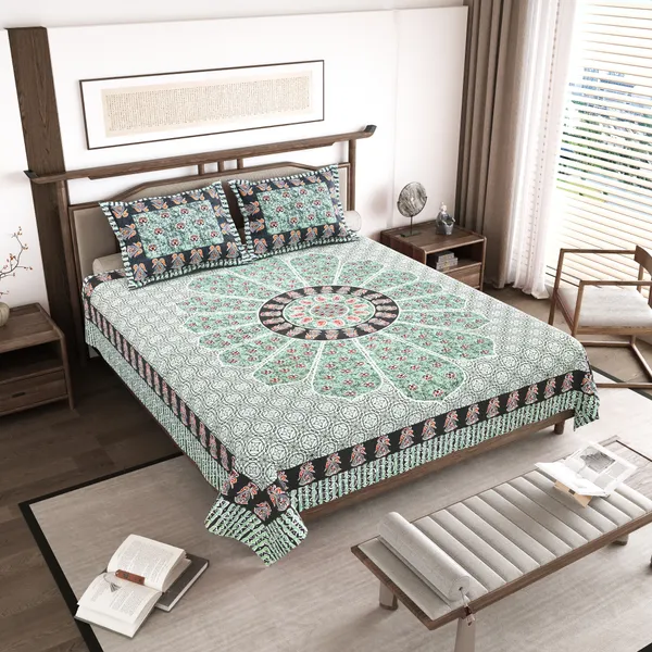 Green_Cotton__Bedsheet_For_Home_And_Decor_100_X_108_Inch