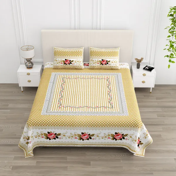 Yellow_Cotton__Bedsheet_For_Home_And_Decor_100_X_108_Inch