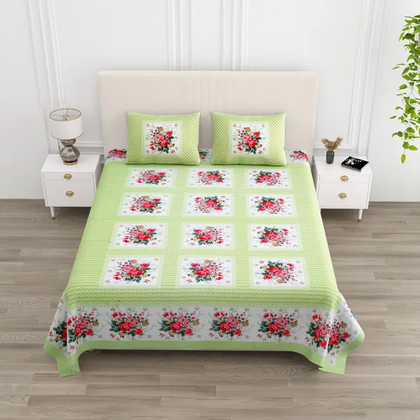 Perrot_Green_Cotton__Bedsheet_For_Home_And_Decor_100_X_108_Inch