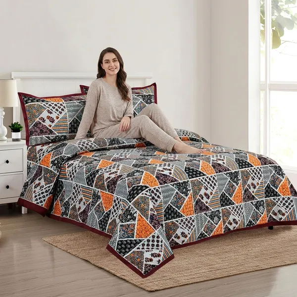 Grey_And_Red_Cotton__Bedsheet_For_Home_And_Decor_100_X_108_Inch