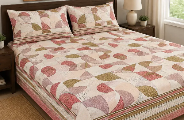 Pink_And_Mustard_Cotton_Feel_Geometric_Print_Bedsheet_100_X_108_Inch