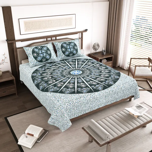 Green_Cotton__Bedsheet_For_Home_And_Decor_100_X_108_Inch