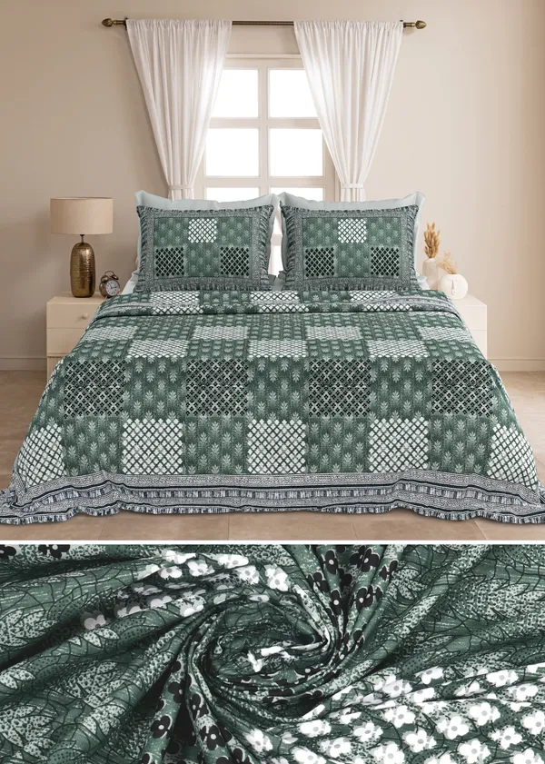 Green_Cotton__Bedsheet_For_Home_And_Decor_100_X_108_Inch
