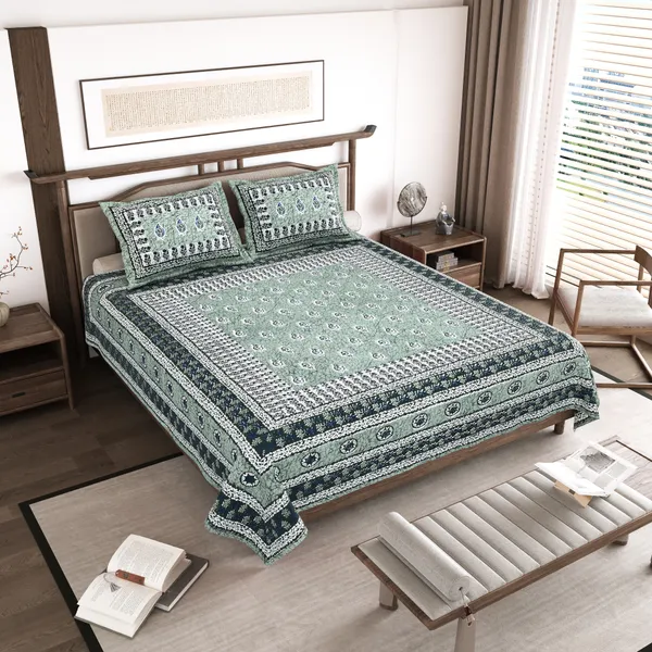 Green_Cotton__Bedsheet_For_Home_And_Decor_100_X_108_Inch