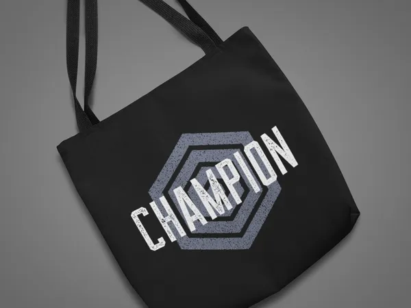 Champion_Logo_Black_Tote_Bag_with_Hexagonal_Badge_Design