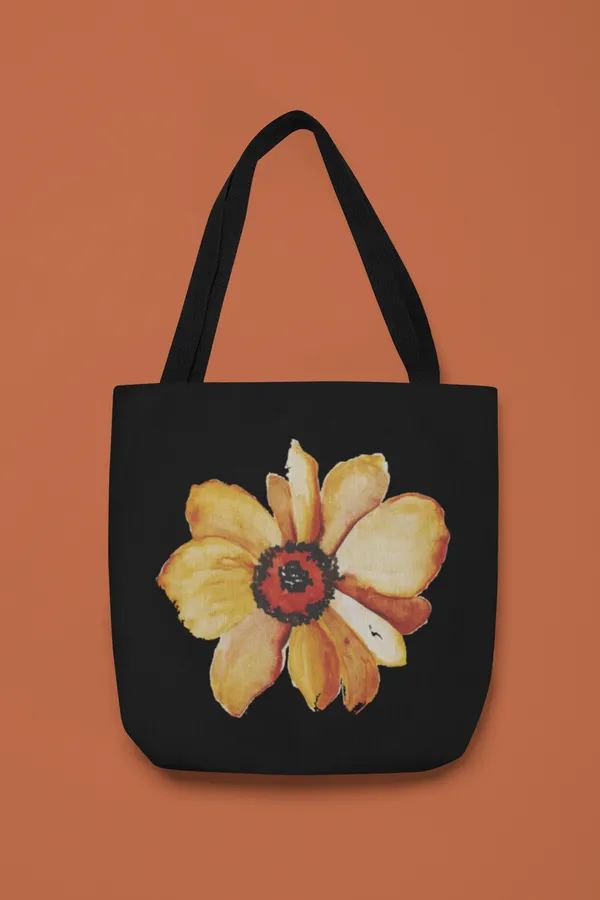 Hand-Painted_Yellow_Flower_Black_Canvas_Tote_Bag