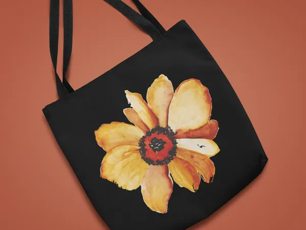 Hand-Painted_Yellow_Flower_Black_Canvas_Tote_Bag