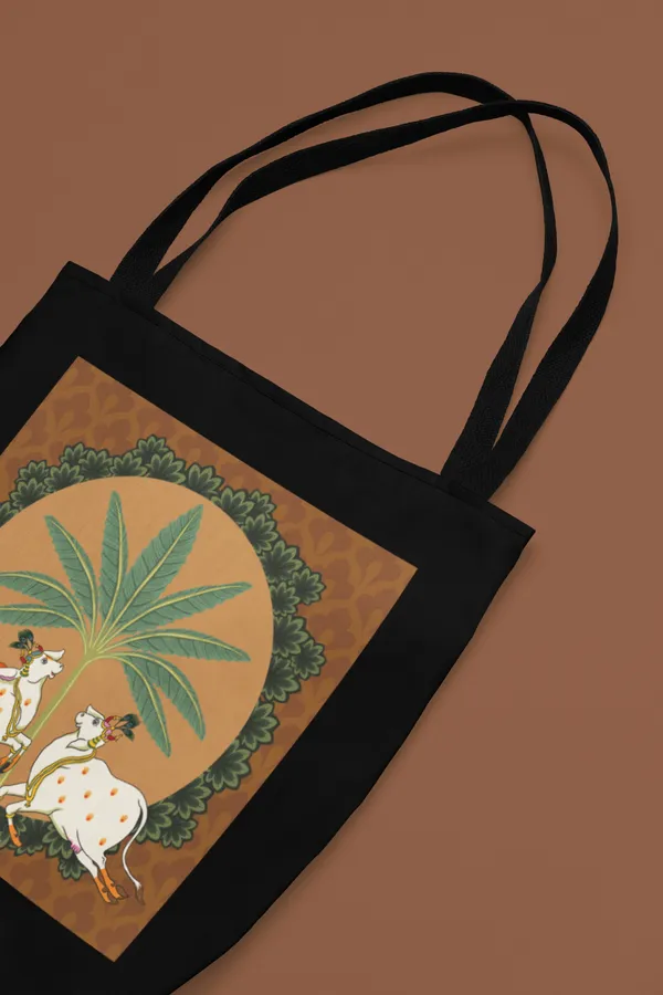 Mughal_Art_Tote_Bag_-_Sacred_Cows_Under_Palm_Tree_Design