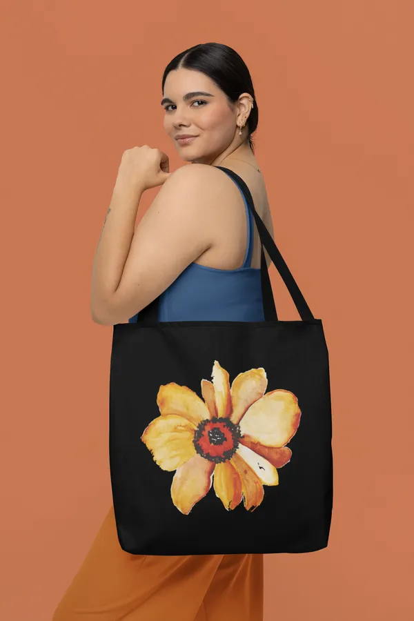 Hand-Painted_Yellow_Flower_Black_Canvas_Tote_Bag