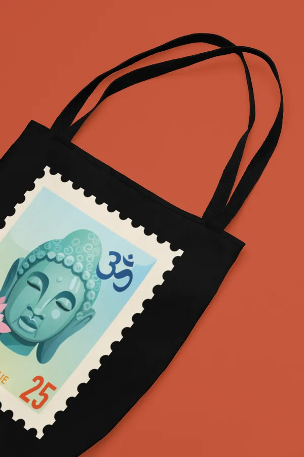 Buddha_Stamp_Design_Black_Tote_Bag