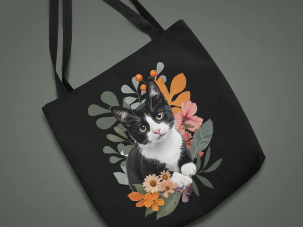 Black_Tote_Bag_with_Floral_Cat_Print