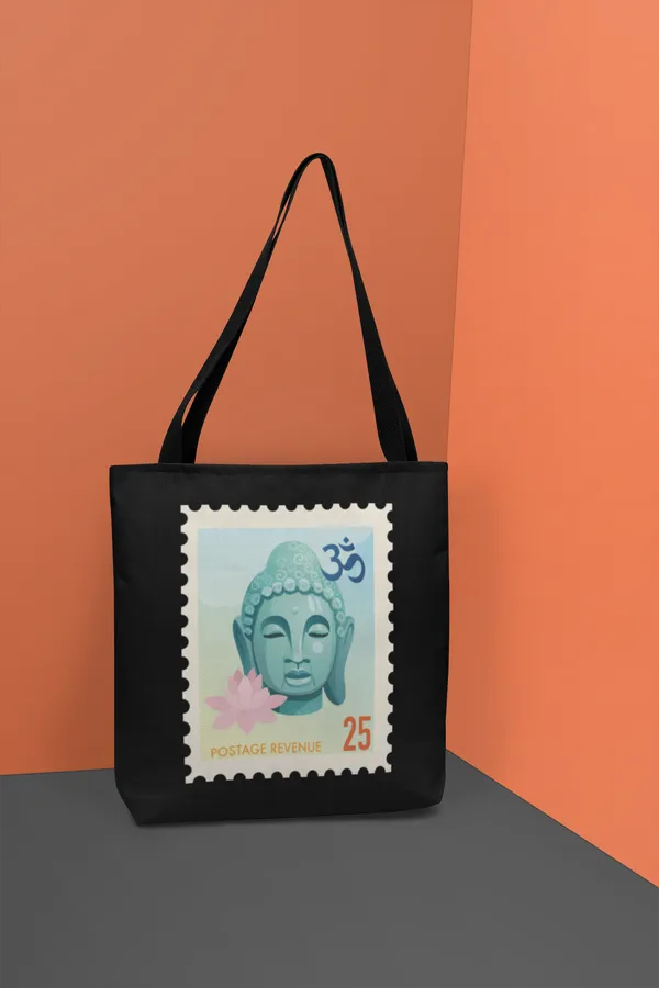 Buddha_Stamp_Design_Black_Tote_Bag