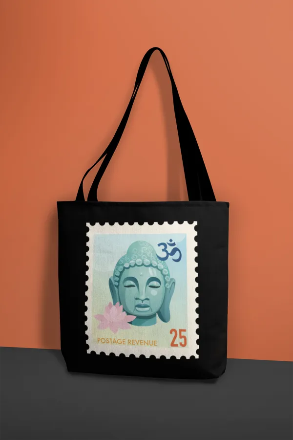 Buddha_Stamp_Design_Black_Tote_Bag