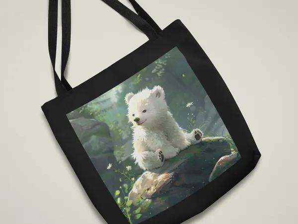 Cute_White_Bear_Tote_Bag_with_Nature_Art_Print