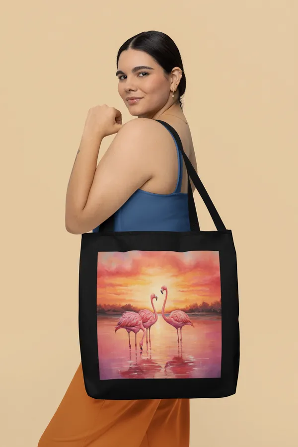 Flamingo_Sunset_Tote_Bag_-_Black_Canvas_with_Pink_Flamingo_Print