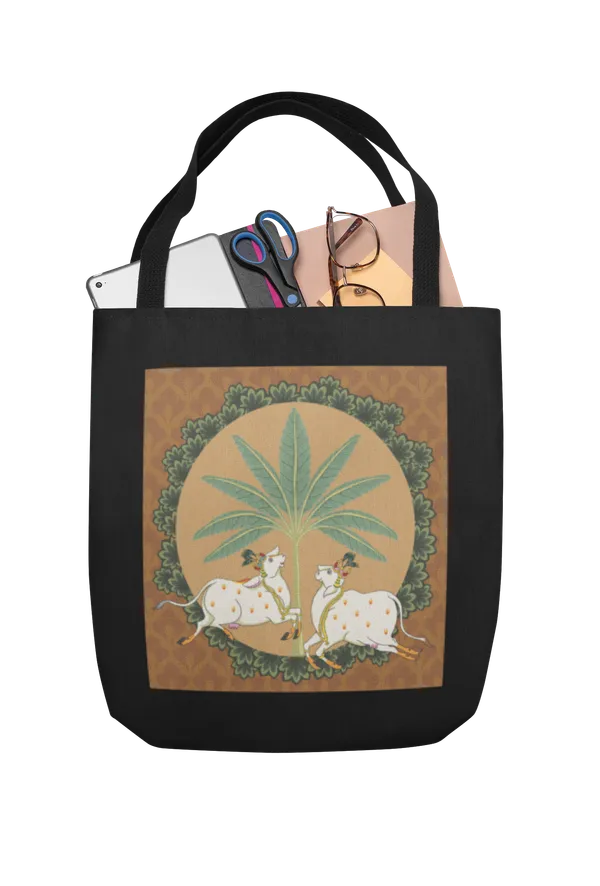 Mughal_Art_Tote_Bag_-_Sacred_Cows_Under_Palm_Tree_Design