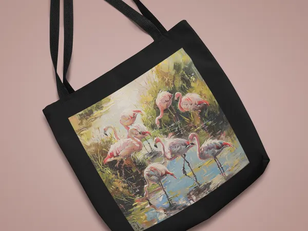 Flamingo_Art_Print_Black_Canvas_Tote_Bag