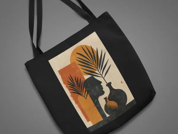 Artistic_Silhouette_Tote_Bag_with_Palm_Leaves_and_Vases_Design
