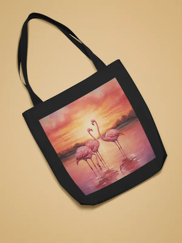 Flamingo_Sunset_Tote_Bag_-_Black_Canvas_with_Pink_Flamingo_Print
