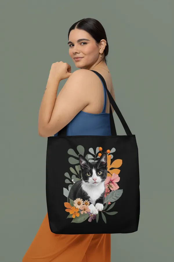Black_Tote_Bag_with_Floral_Cat_Print
