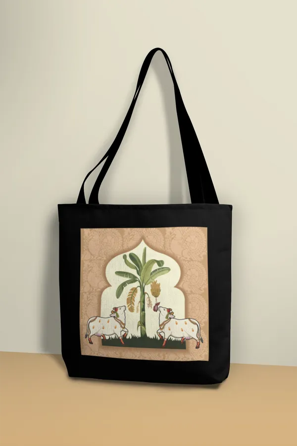 Traditional_Pichwai_Art_Black_Tote_Bag_-_Cow_&_Tree_Design