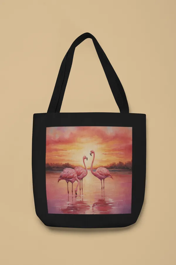 Flamingo_Sunset_Tote_Bag_-_Black_Canvas_with_Pink_Flamingo_Print