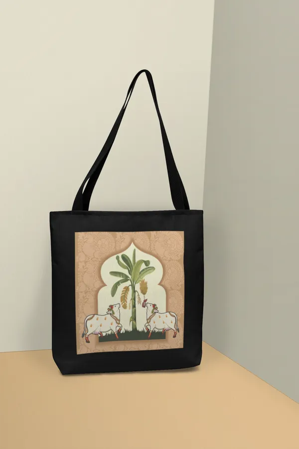 Traditional_Pichwai_Art_Black_Tote_Bag_-_Cow_&_Tree_Design