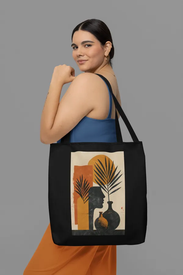 Artistic_Silhouette_Tote_Bag_with_Palm_Leaves_and_Vases_Design