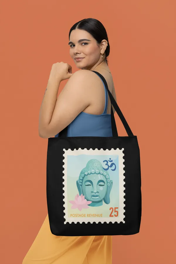 Buddha_Stamp_Design_Black_Tote_Bag