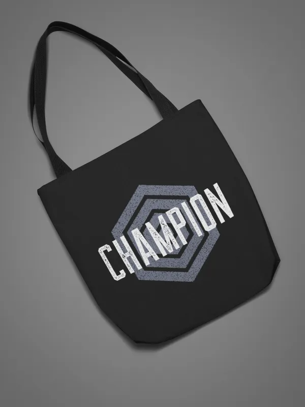 Champion_Logo_Black_Tote_Bag_with_Hexagonal_Badge_Design