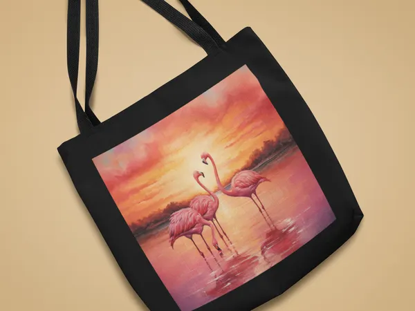 Flamingo_Sunset_Tote_Bag_-_Black_Canvas_with_Pink_Flamingo_Print