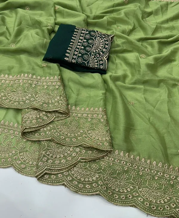 Parrot_Green_Georgette_Saree_With_Embellished_Border_And_Designer_Blouse