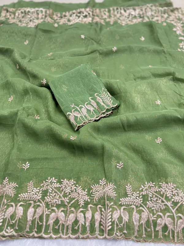 Green_Embroidered_Organza_Saree_With_Blouse