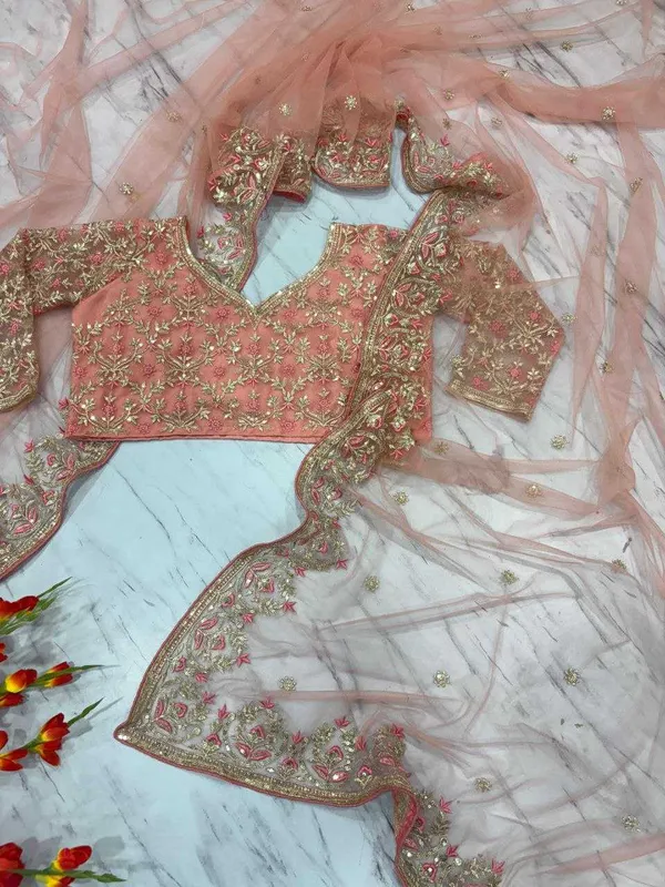 Peach_Embellished_Net_Saree