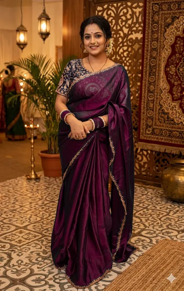 Wine_Georgette_Saree_With_Embroidered_Blouse_Piece