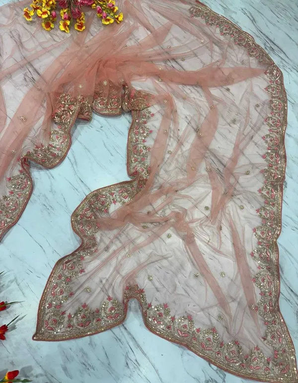 Peach_Embellished_Net_Saree
