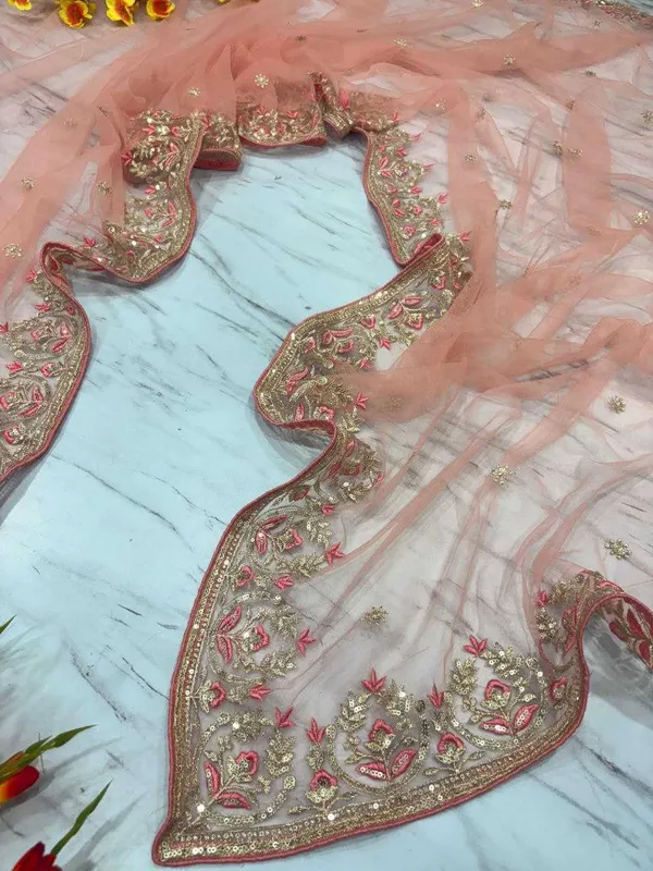 Peach_Embellished_Net_Saree