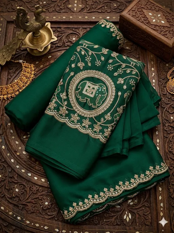 Elegant_Green_Ethnic_Saree_With_Golden_Embroidery