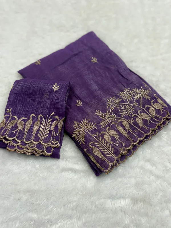 Purple_Embroidered_Silk_Saree_With_Golden_Zari_Work_And_Blouse_Piece