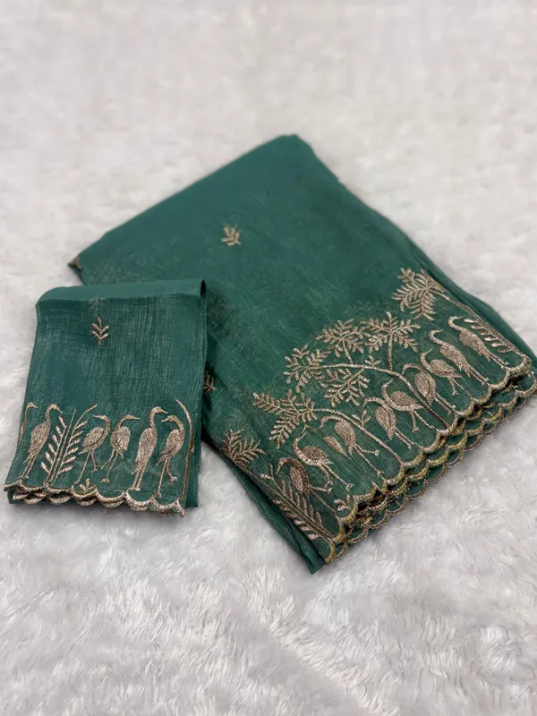 Elegant_Green_Saree_With_Golden_Embroidery_And_Matching_Blouse