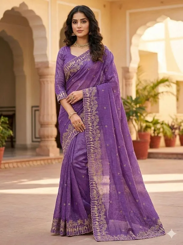Purple_Embroidered_Silk_Saree_With_Golden_Zari_Work_And_Blouse_Piece